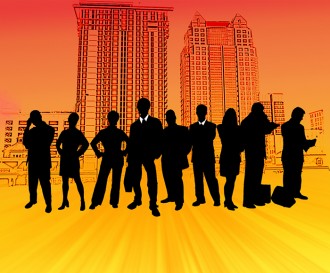 silhouette of group of white collar workers