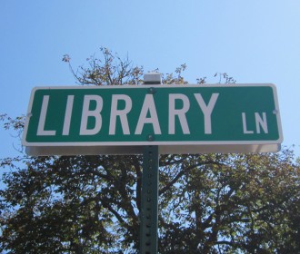 street sign Library Lane