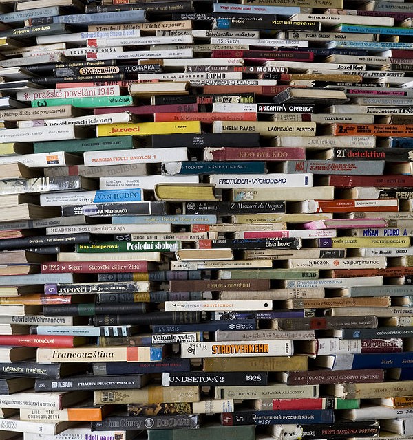 A tower of used books