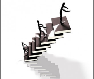 Figure Ascending a Book Staircase