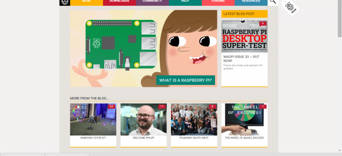 screen shot of raspberry pi home page