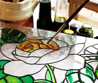 painting on stain glass rose