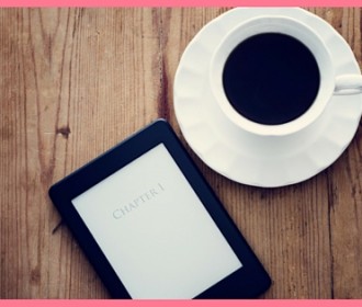 ebook reader and cup of coffee