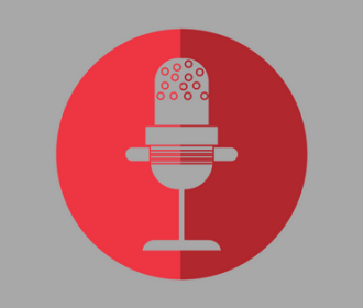 illustration of gray microphone on red background