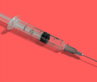 hypodermic needle on red background