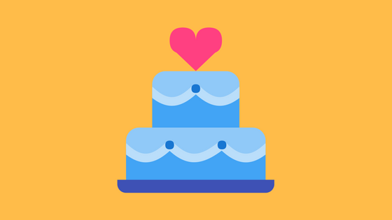 illustration of wedding cake with heart on top