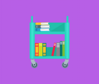 illustration of books on a cart
