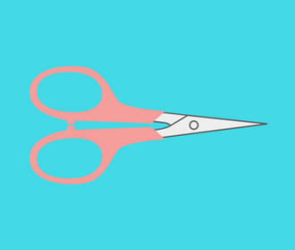 scissors with pink handle on blue background