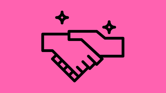 illustration of a handshake black on a pink background