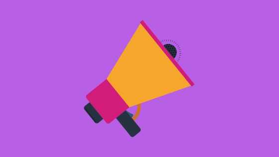 yellow and pink megaphone on purple background (illustration)