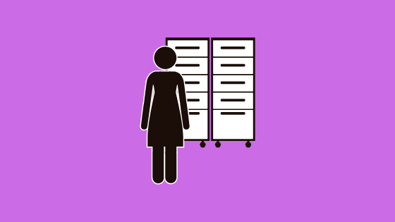 illustration of a person standing in front of a file cabinet
