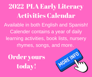 ad for pla 2022 early literacy calendar