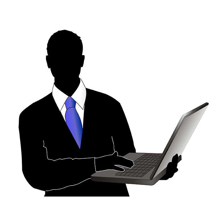 illustration man in suit holding computer