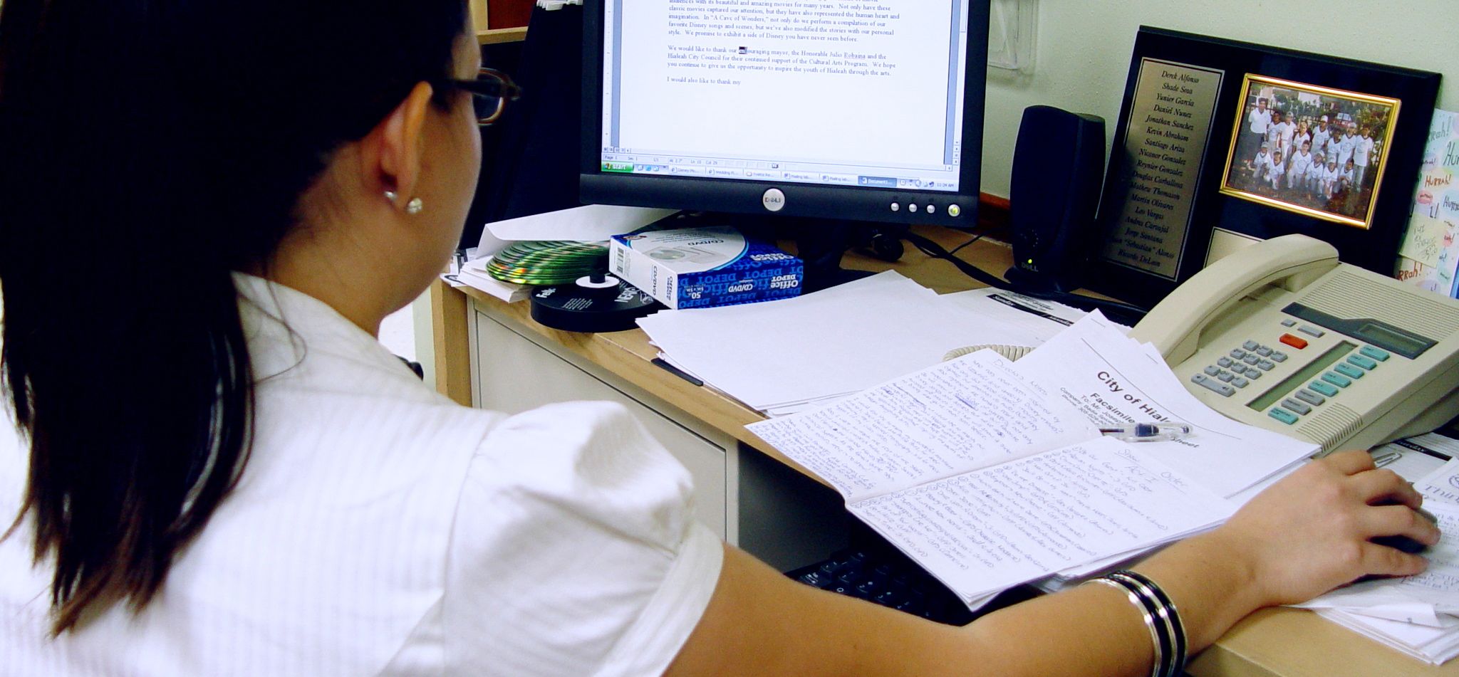 woman sitting at desk