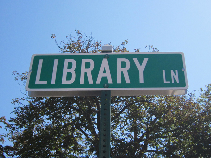 street sign Library Lane