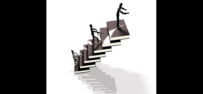 Figure Ascending a Book Staircase