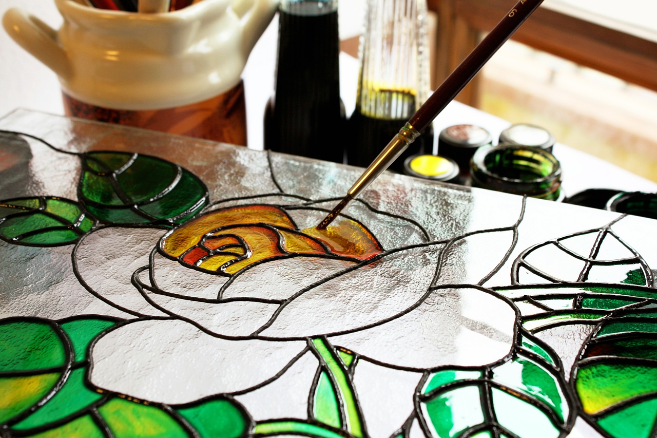 painting on stain glass rose