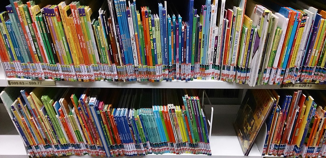 children's books at a library