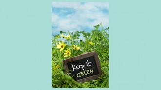 little sign in the grass that says keep it green