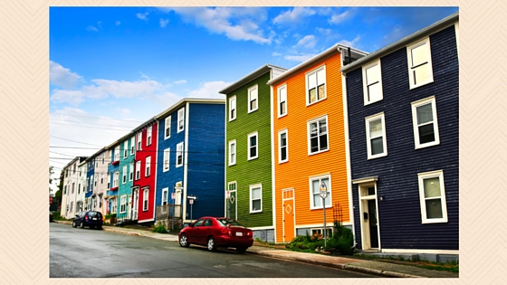 row of brightly-colored houses