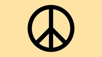 black peace sign on yellow background