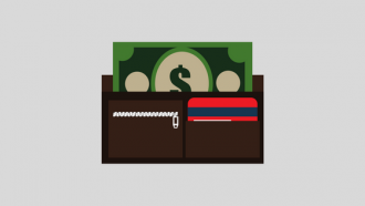 illustration of wallet with money and payment cards
