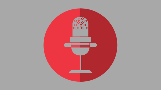 illustration of gray microphone on red background