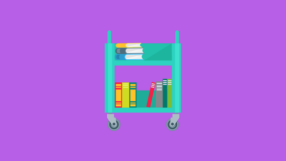 illustration of books on a cart