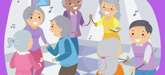 illustration of seniors involved in musical activity