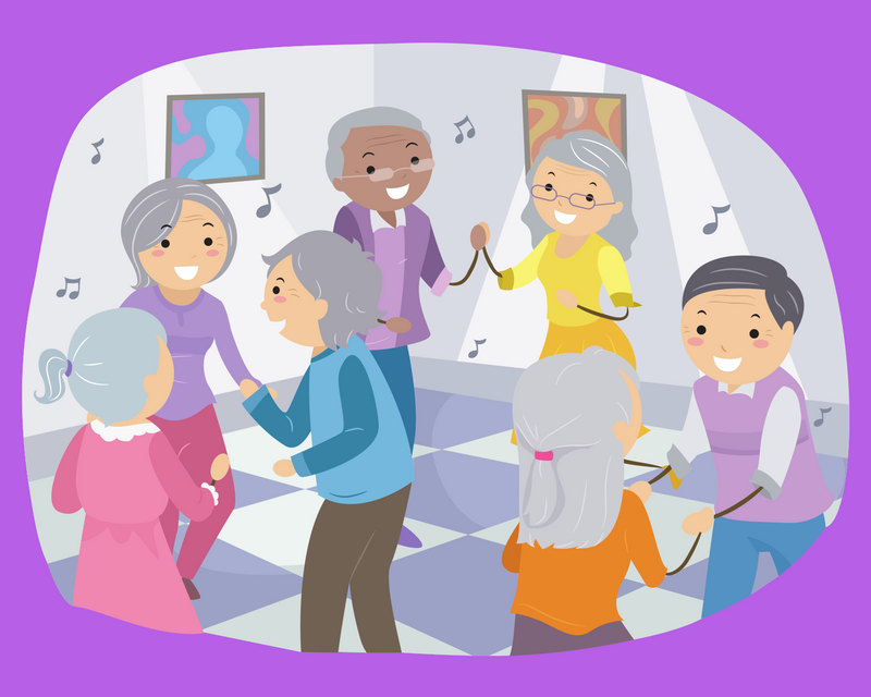 illustration of seniors involved in musical activity