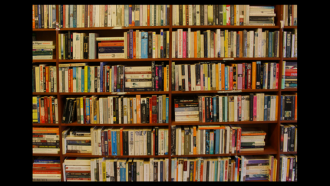 photo of packed book shelves