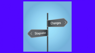 signpost with one sign pointing in opposite directions one reads changes and the other stagnation