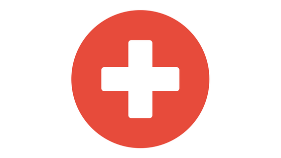 White cross on red background (medic symbol)