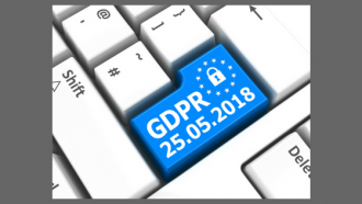 computer keyboard with one key GDPR in blue with the date 25/05/18 and an image of a lock
