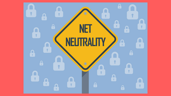 yield road sign that says net neutrality background of small white padlocks