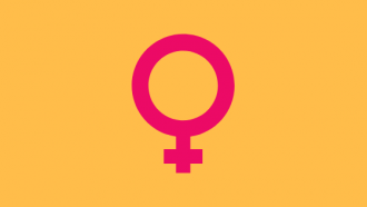 the symbol for female pink on an orangish background