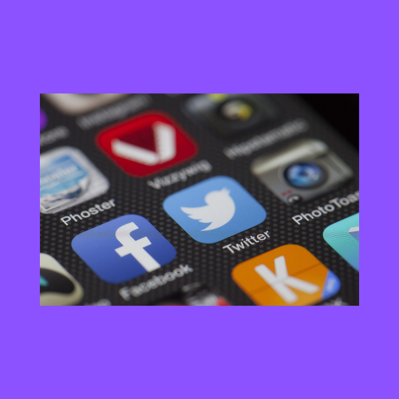 screen with various social media logos