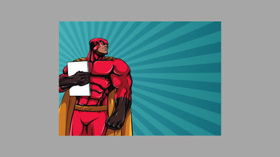 illustration of a superhero figure holding a book