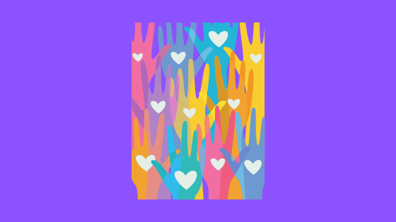illustration of hands reaching up with hearts on them