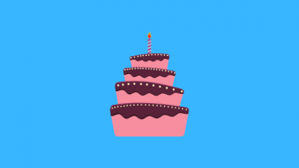 illustration of a pink and brown cake with one candle on top