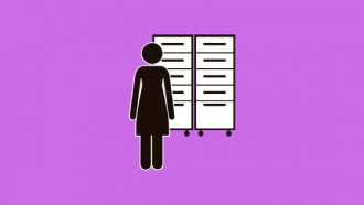 illustration of a person standing in front of a file cabinet