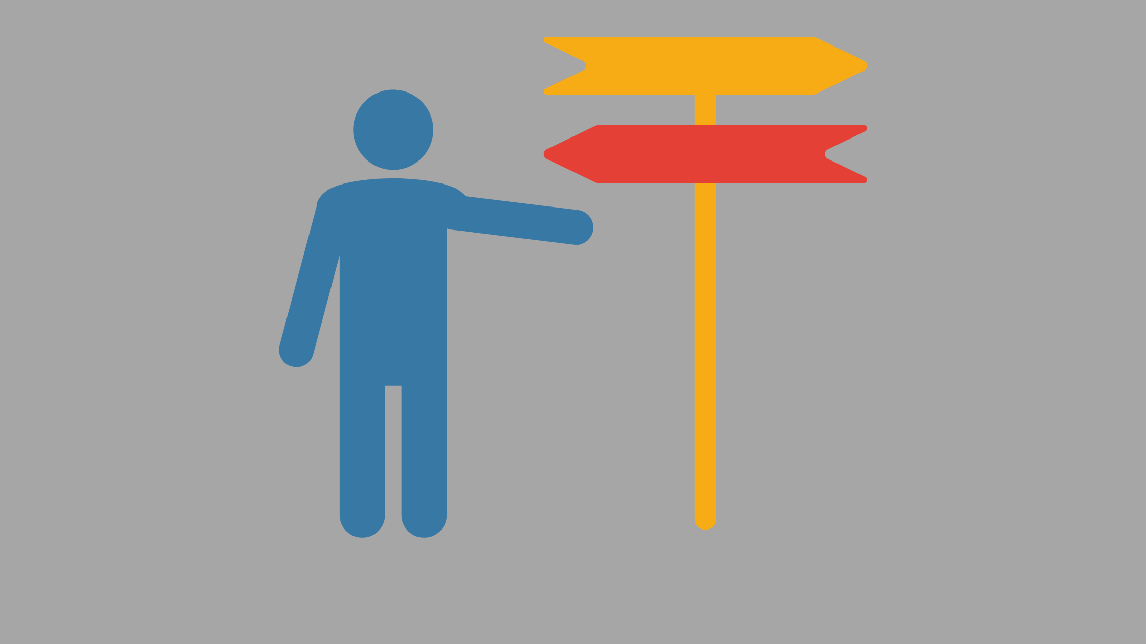 illustration of a blue figure and a sign with two arrows pointing in different directions