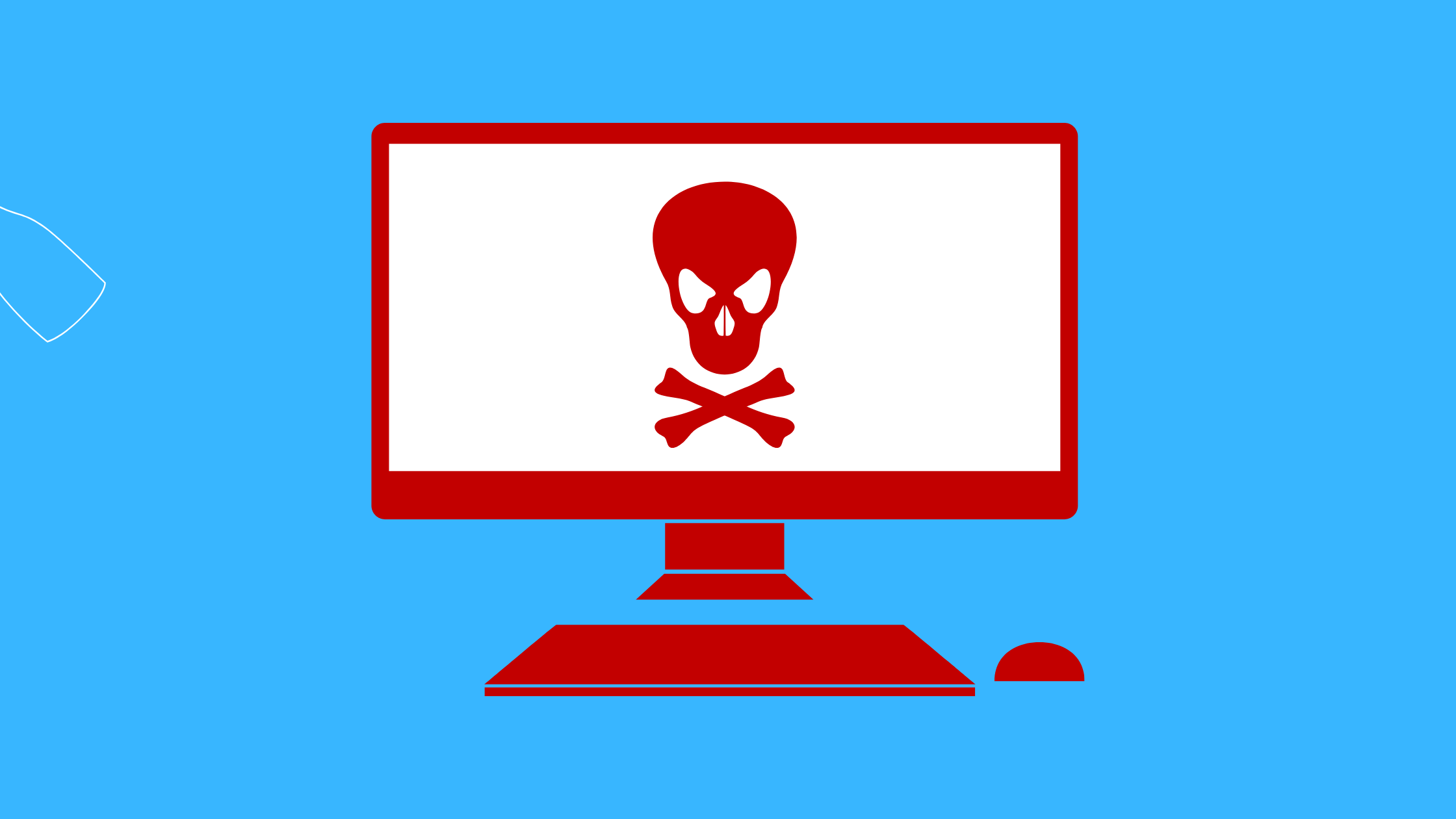 illustraton of red computer screen with skull and crossbones
