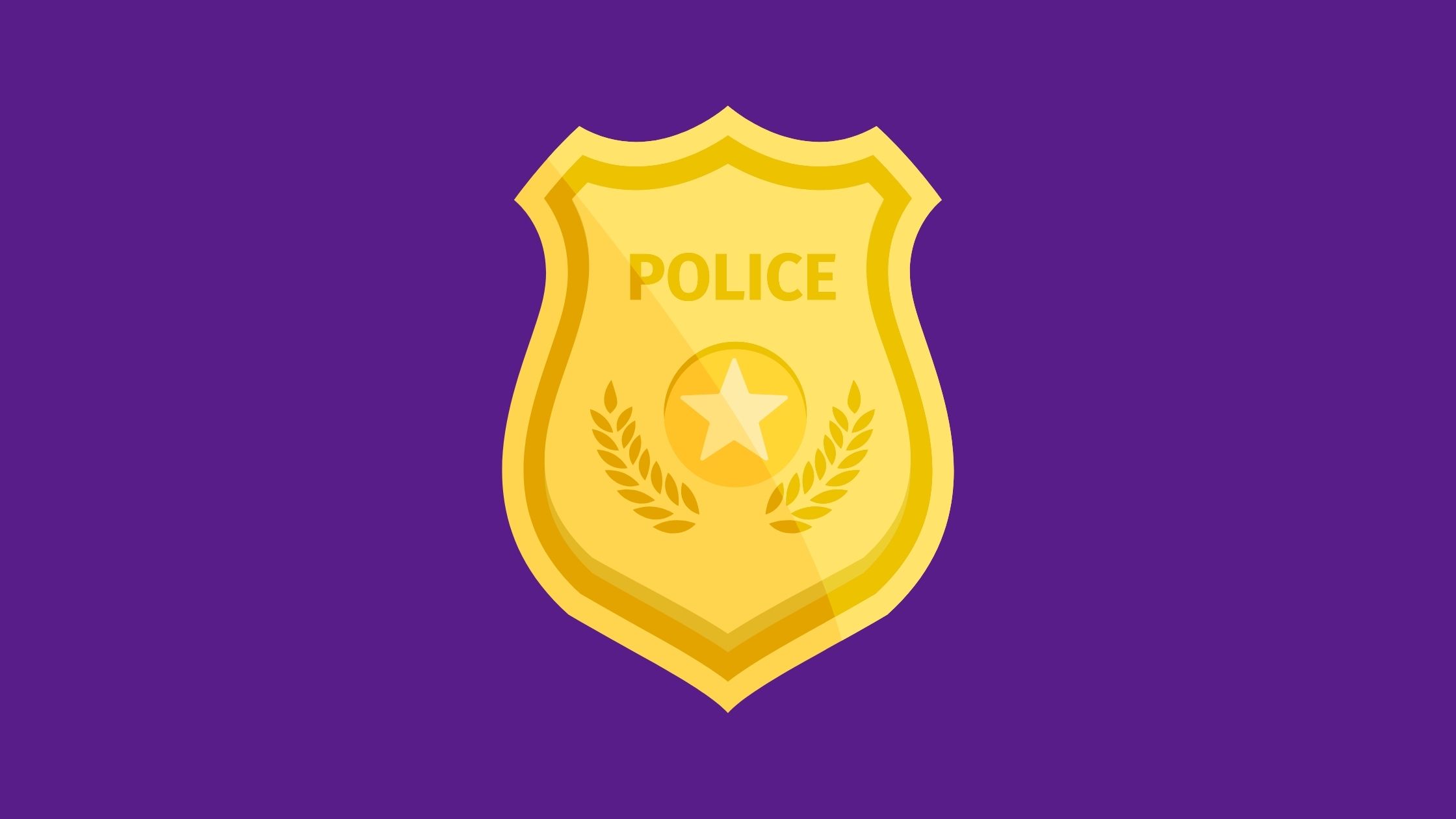 gold police badge on purple background
