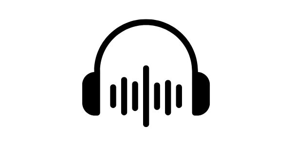 graphic image of headphones with volume symbols in between the earphones