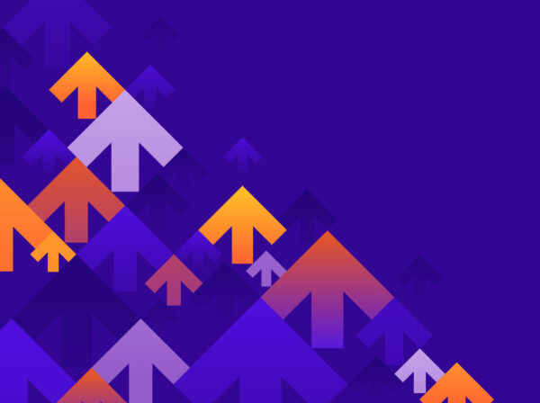 blue, orange, yellow, and light purple arrows pointing up on a blue background