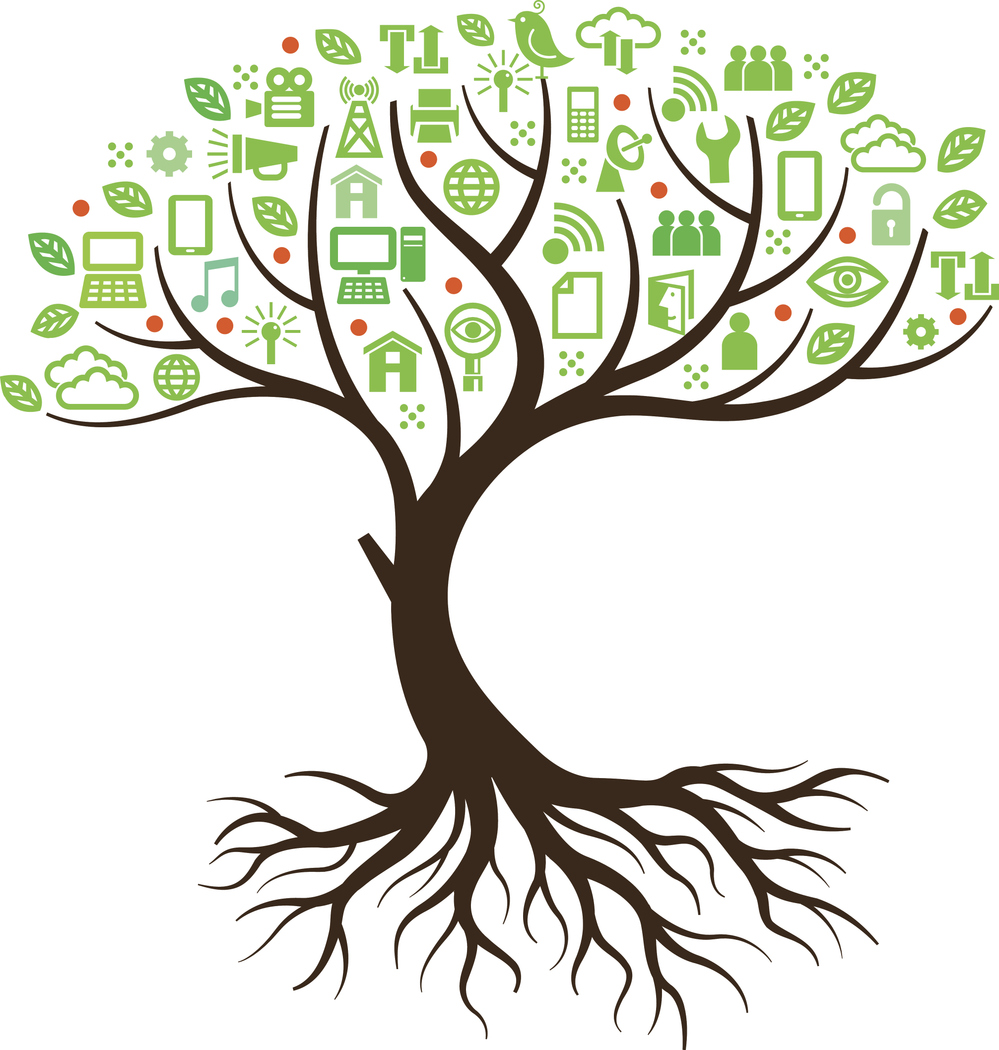 simple illustration of a tree with its leaves education symbols