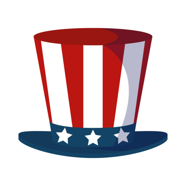 red, white, and blue top hat illustration