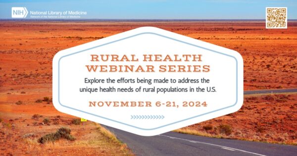 rural health webinar series information in a white diamond shape over a highway leading through a desert