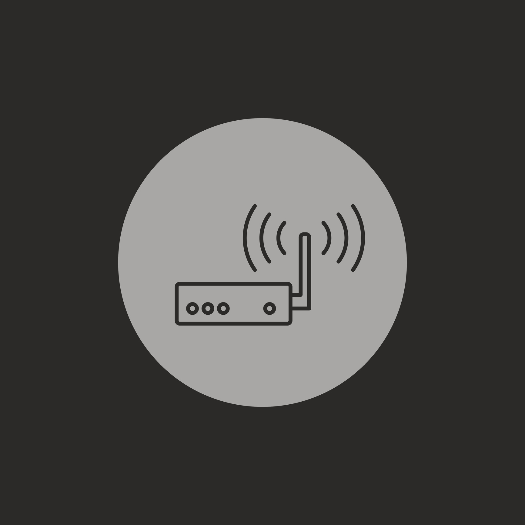 black illustration of a wireless router on a gray background